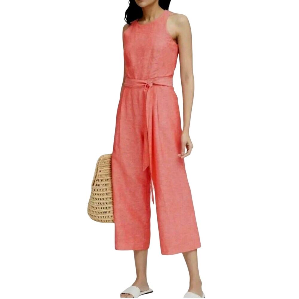 Banana Republic Wide Leg Linen Cotton Crop Jumpsuit Womens Size 8 Resort Travel